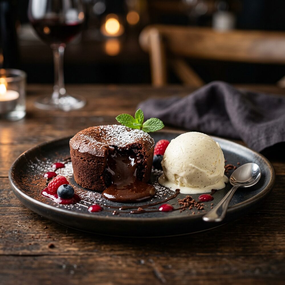 Coulant de chocolate con helado de vainilla